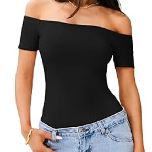 Y2K Sexy Off-Shoulder Bodysuit | Black Onyx Backless Snatched Top (XXL) - Picture 3 of 6